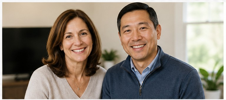 Parents supporting a student
